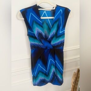 Blue Chevron Print Sleeveless Dress